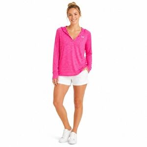Under Armour Hoodie Womens Medium Pink Heathered V-Neck Athletic 1269181-641